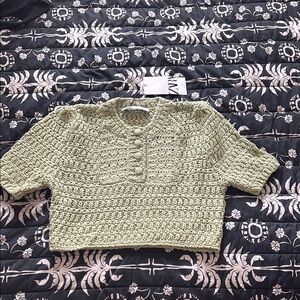 Zara Green Knit Cropped Sweater